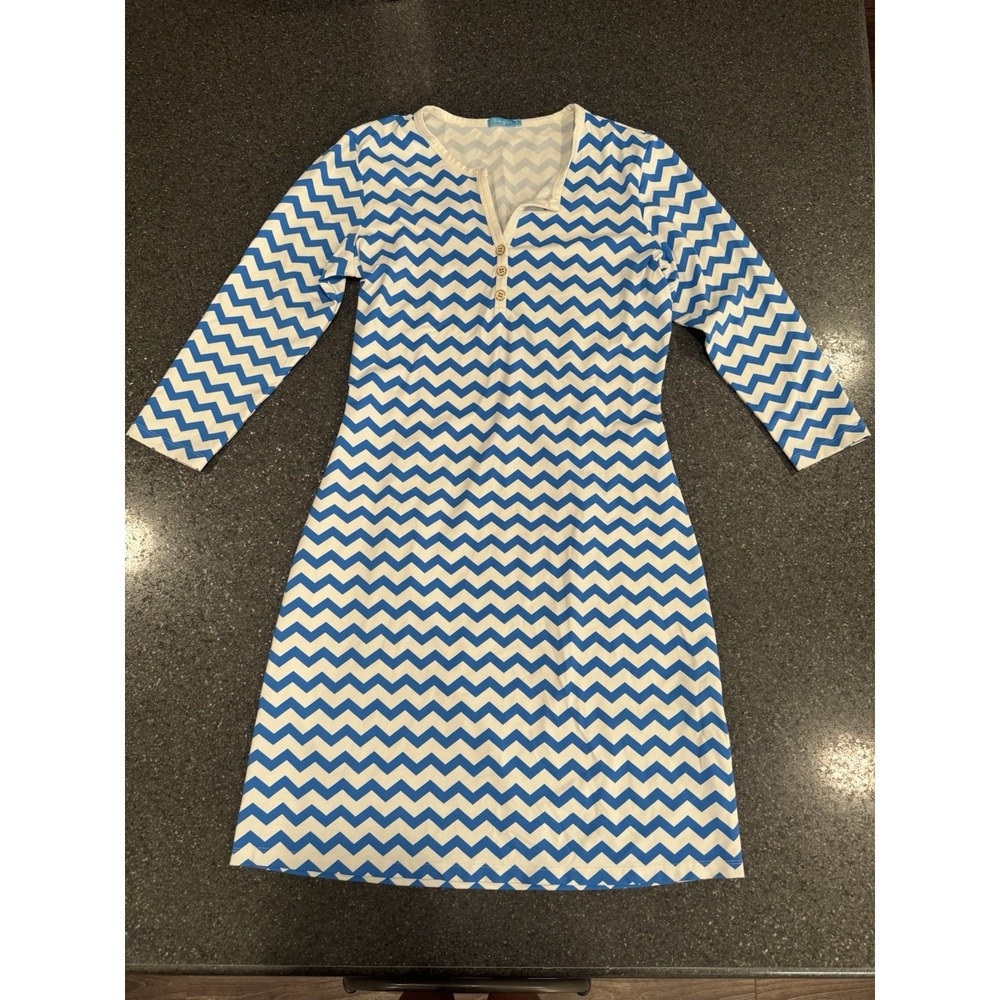 J McLaughlin Blue White Chevron Dress Small Catalina‎ Cloth